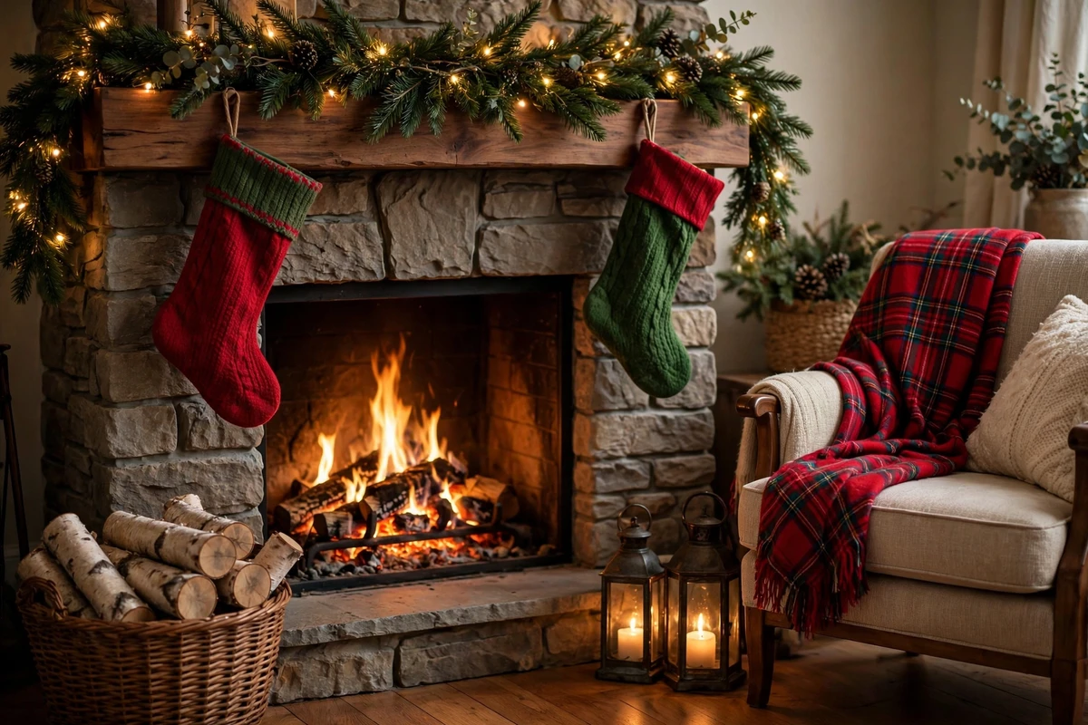 traditional red green christmas decor ideas cozy red green fireplace