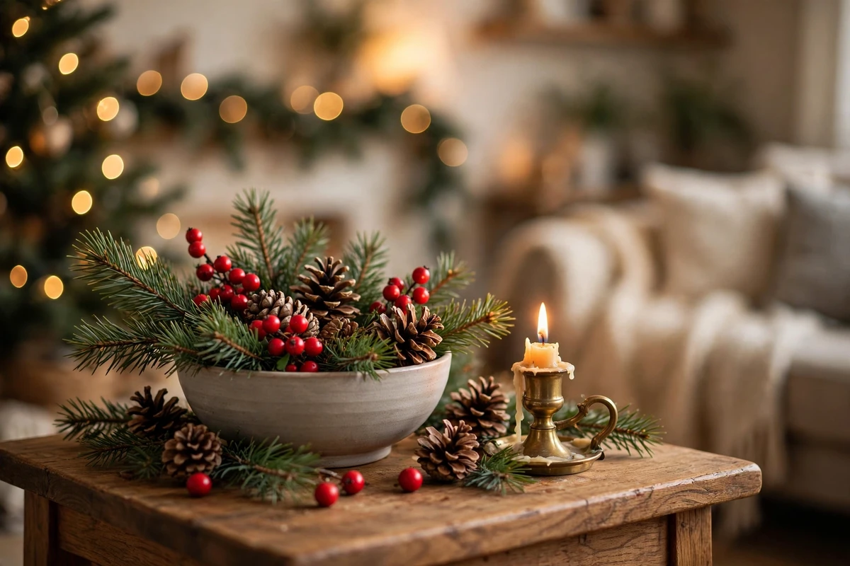 traditional red green christmas decor ideas red berry pine vignettes