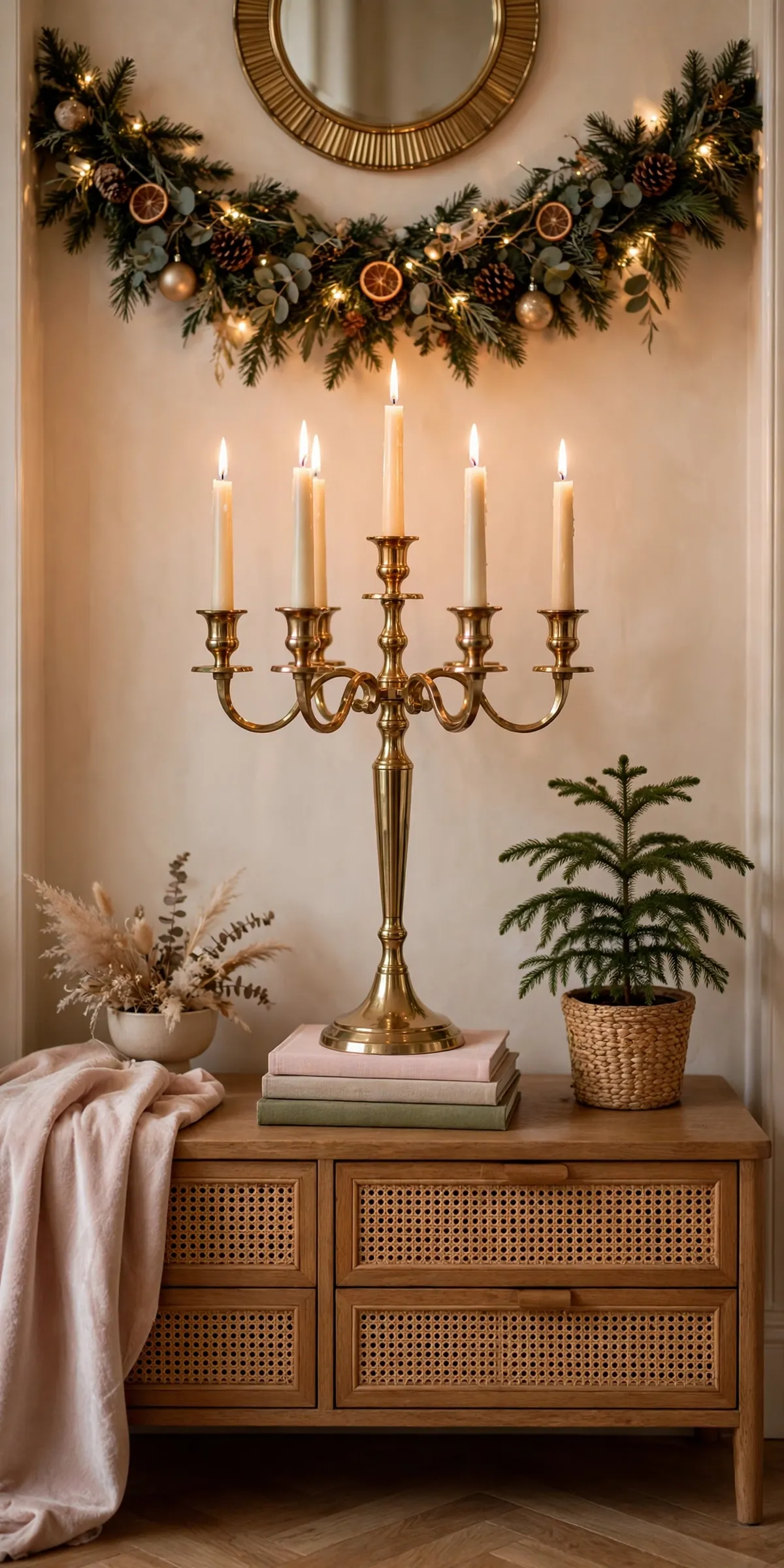 warm brass christmas decor ideas brass candelabra entryway