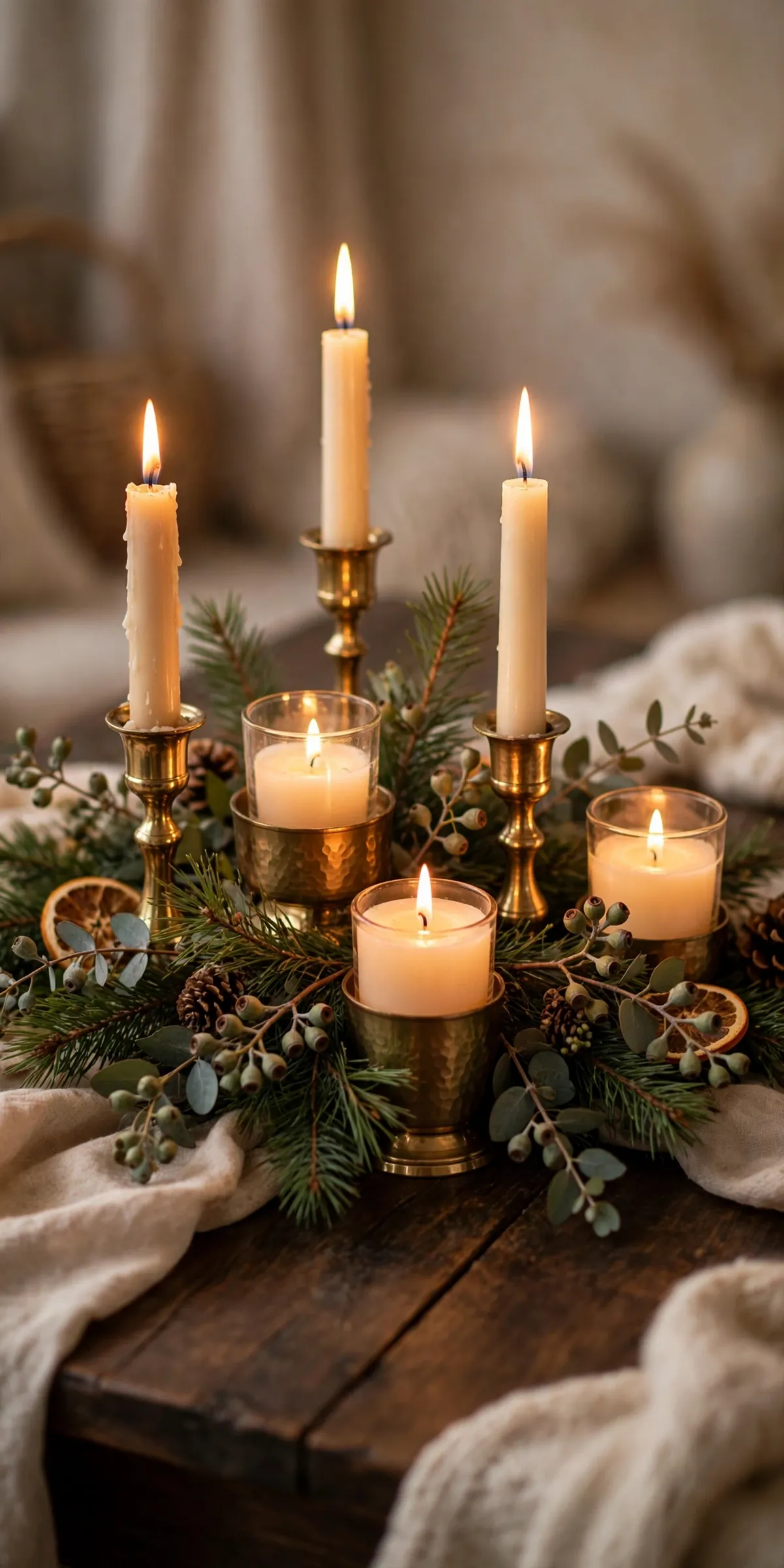 warm brass christmas decor ideas brass candle holder tablescape