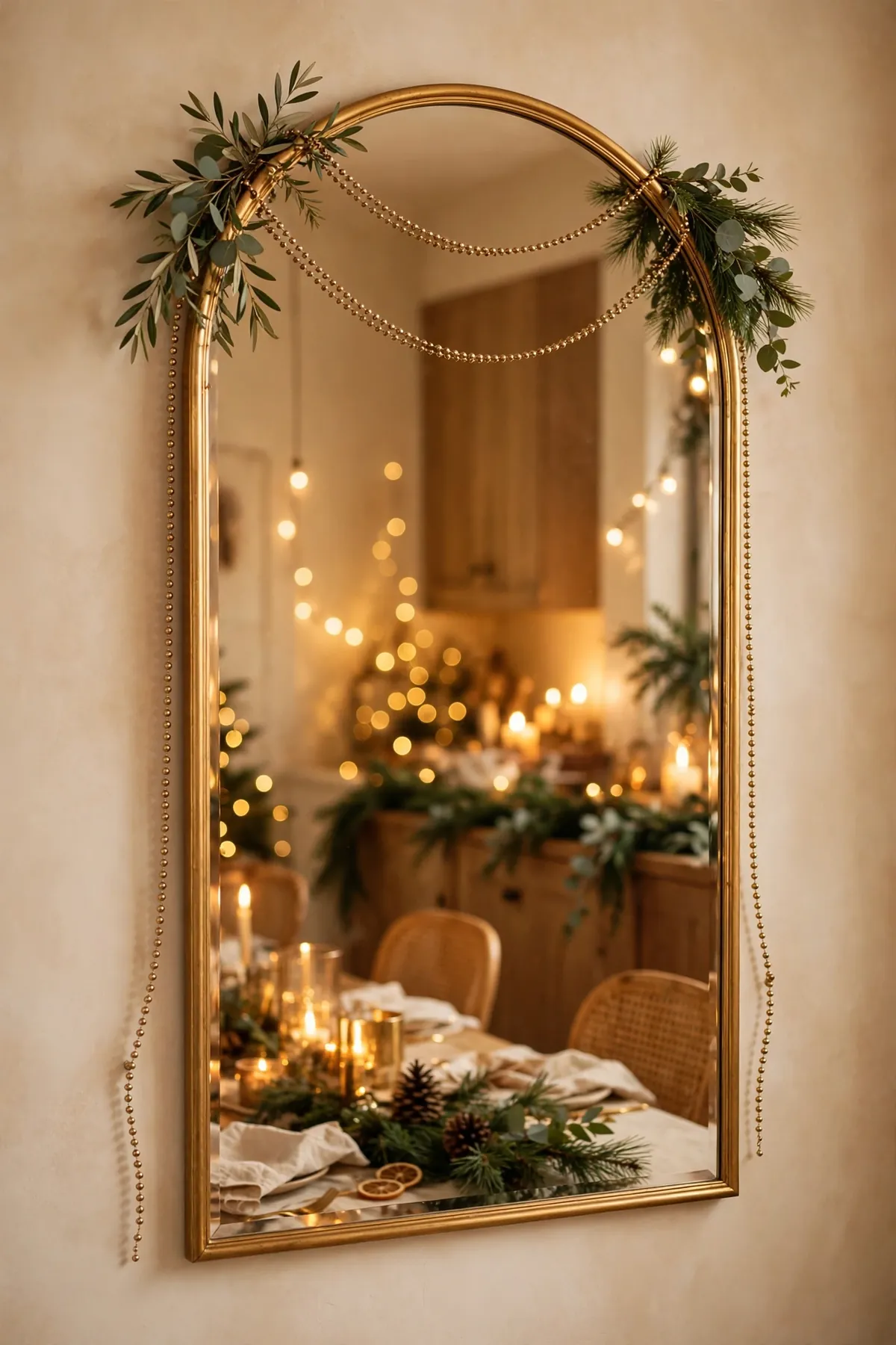 warm brass christmas decor ideas brass garland mirror