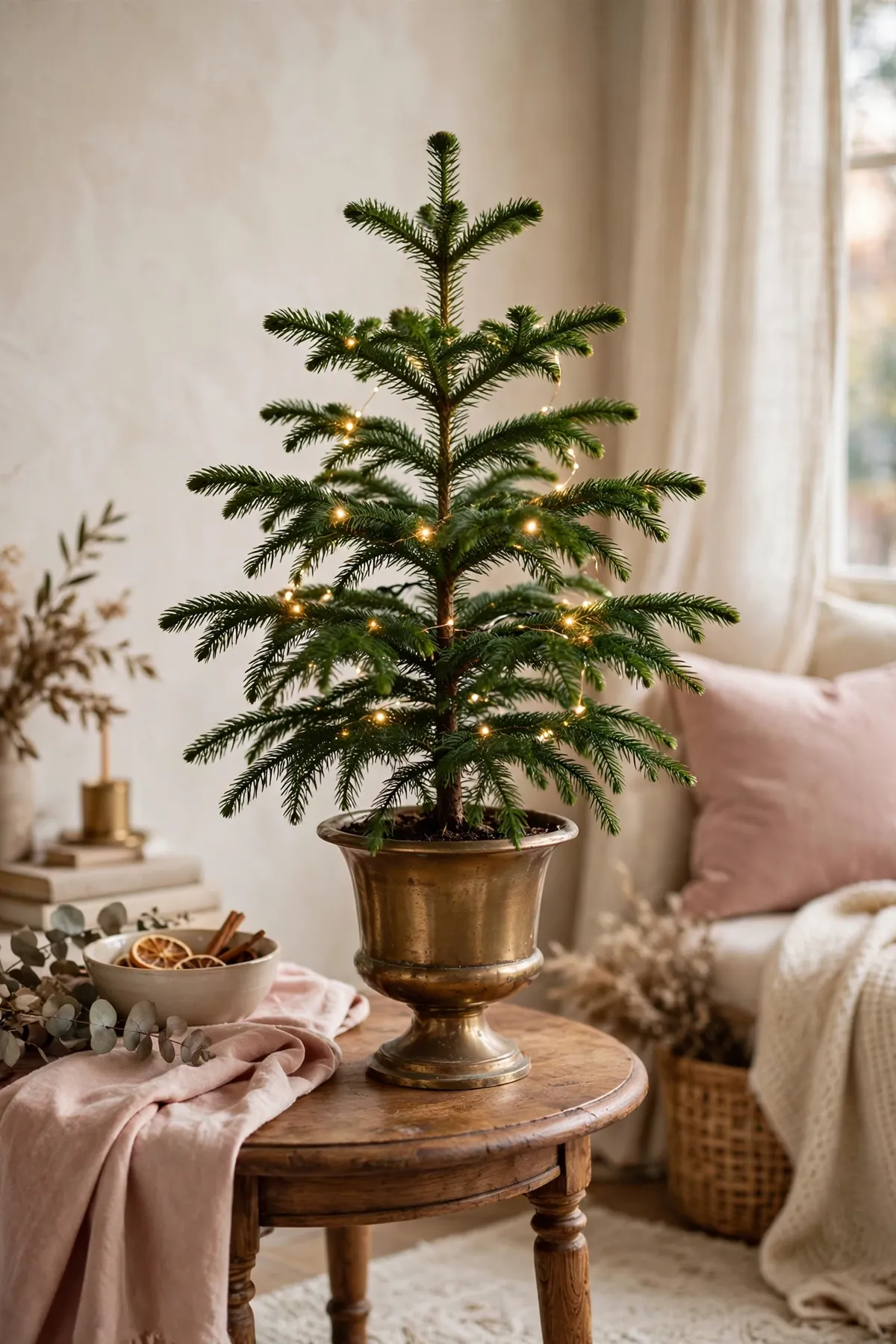 warm brass christmas decor ideas brass planter mini tree
