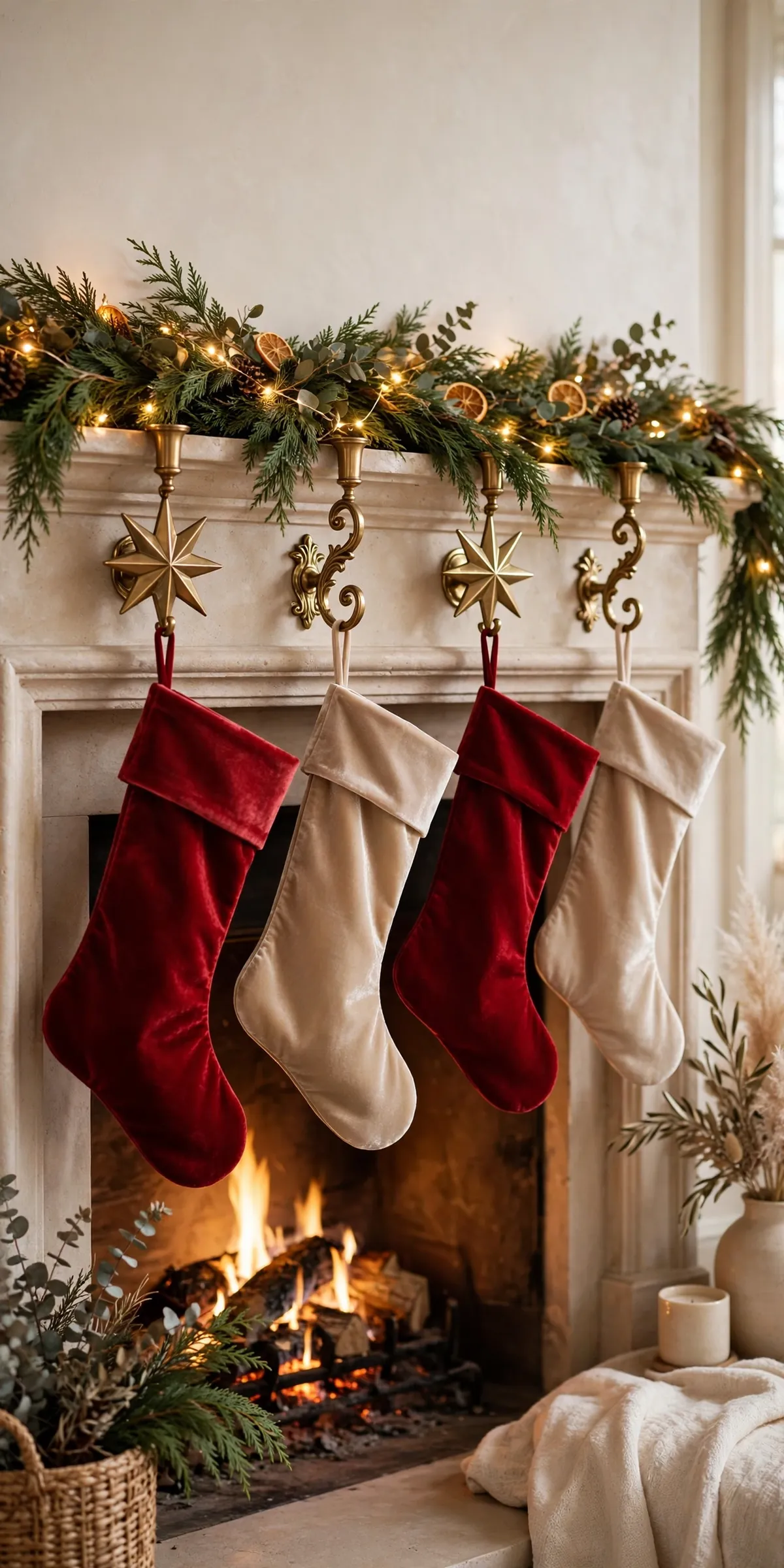 warm brass christmas decor ideas brass stocking holders